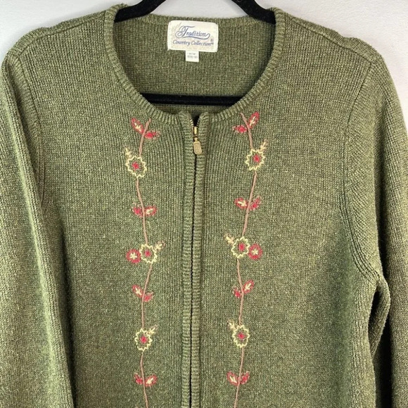 VINTAGE Tradition Country Collection Cardigan Green Embroidered Grandma Size M - Picture 3 of 11
